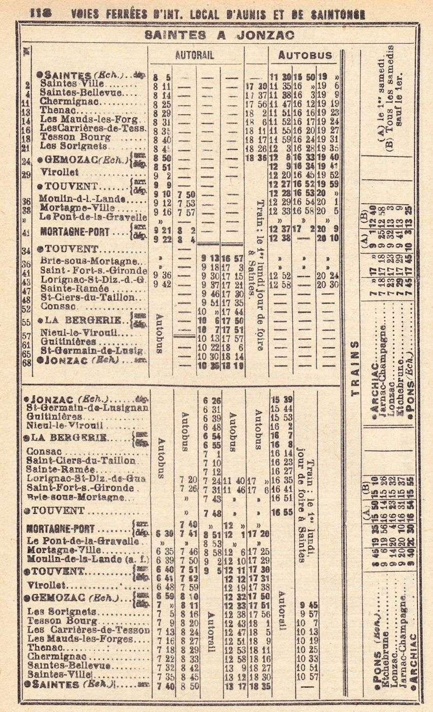 Horaires train 1938