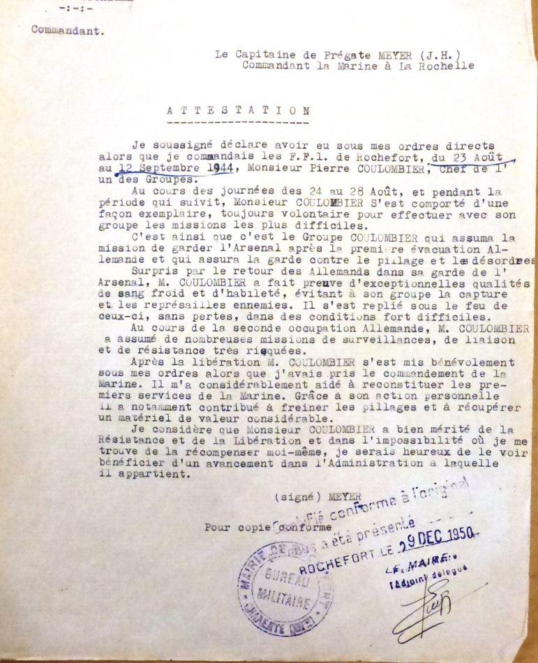 Lettre du commandant meyer